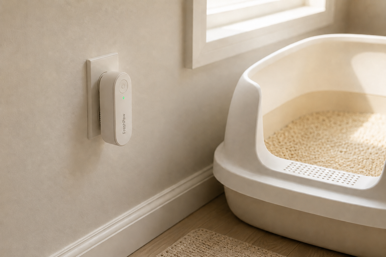FreshPaw Pro installed beside a litter box